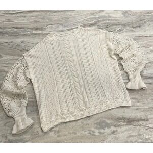 Crochet Knit Sweater Dainty Whimsical Lace Romantic Boho Cottage Core Fairy L